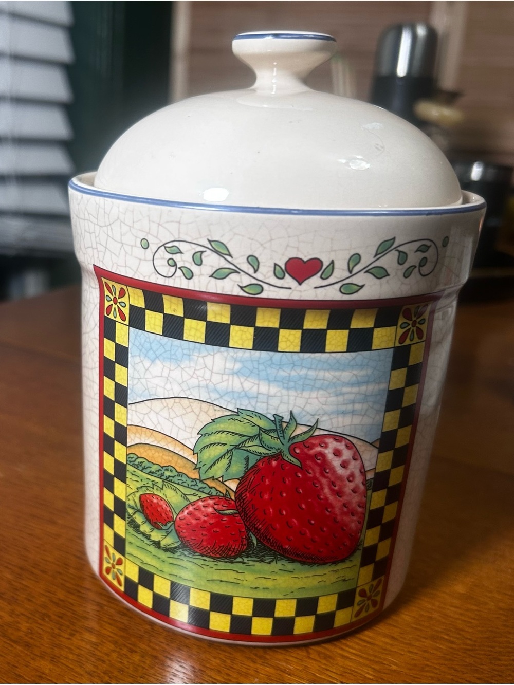 Vintage Strawberry Ceramic Kitchen Canister with Lid by Susan winget